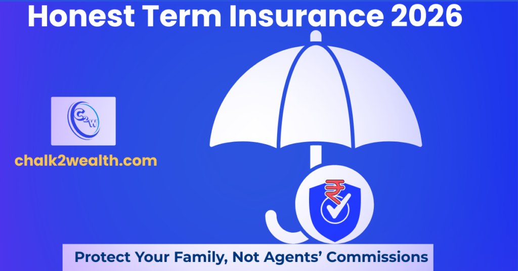 Term Life Insurance for Teachers in India 2026 umbrella and rupee protection icon showing affordable financial safety for educators