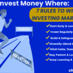 Invest Money Where – a runner on marathon track illustrating 7 rules for long-term investing by Chalk2Wealth.