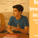 Where to invest money in India – illustration of middle-class family learning about mutual funds, gold, and equities to beat inflation