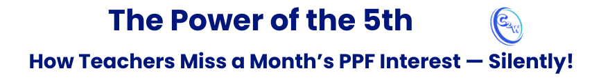 PPF Interest visual for teachers showing how depositing before the 5th earns full-month returns and boosts long-term tax-free savings.