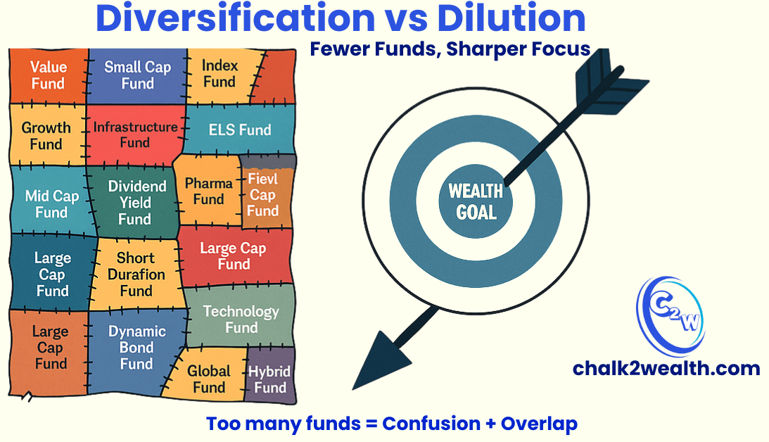 What Are Systematic Investment Plans - visual showing too many mutual funds causing confusion vs focused SIPs hitting wealth goals