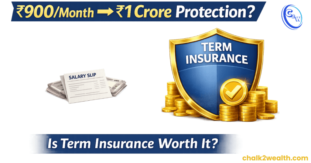 Is term insurance worth it in India showing ₹900 monthly premium giving ₹1 crore life cover protection