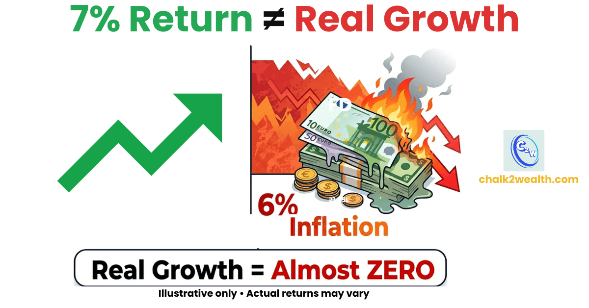 Public Provident Fund real growth vs inflation example showing why 7 percent return feels like zero growth in India