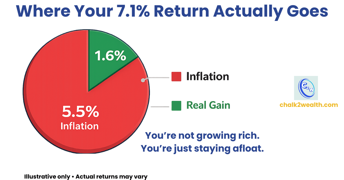 Public Provident Fund real returns vs inflation chart showing how 7.1 percent PPF return is reduced by inflation in India