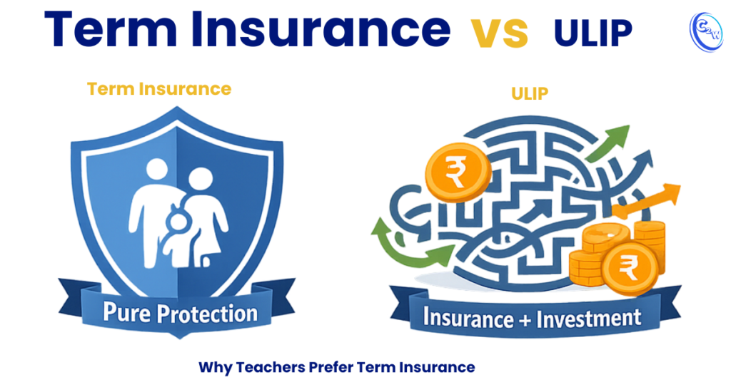 Term Insurance vs ULIP comparison showing pure protection versus insurance and investment for teachers